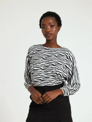 3/4 Sleeve Dolman Top - Black/White