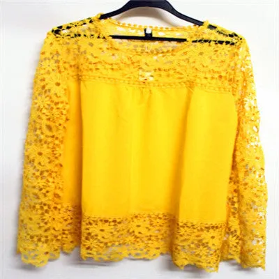 5XL push size Women Chiffon Blouses Fashion Lace long Sleeve Shirt Crochet Tops XXXL