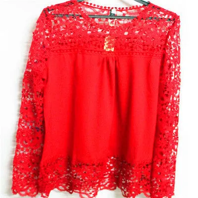 5XL push size Women Chiffon Blouses Fashion Lace long Sleeve Shirt Crochet Tops XXXL