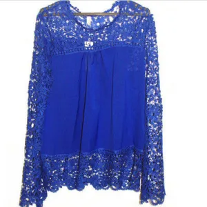 5XL push size Women Chiffon Blouses Fashion Lace long Sleeve Shirt Crochet Tops XXXL