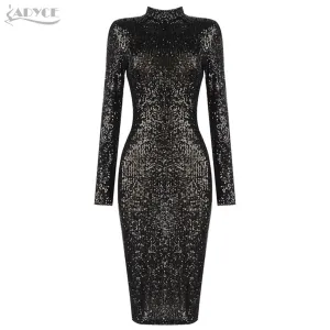 Adyce 2020 Neue Sommer Frauen Mode Grün O Neck Kleid Sexy Lange Hülse Pailletten Schwarz Club Promi Runway Party Kleid vestidos