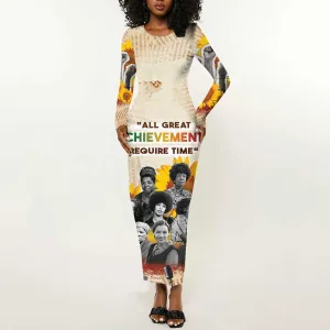 African Achievements Long Sleeve Bodycon Dress Civil Rights Female Leaders Sunflower DT04