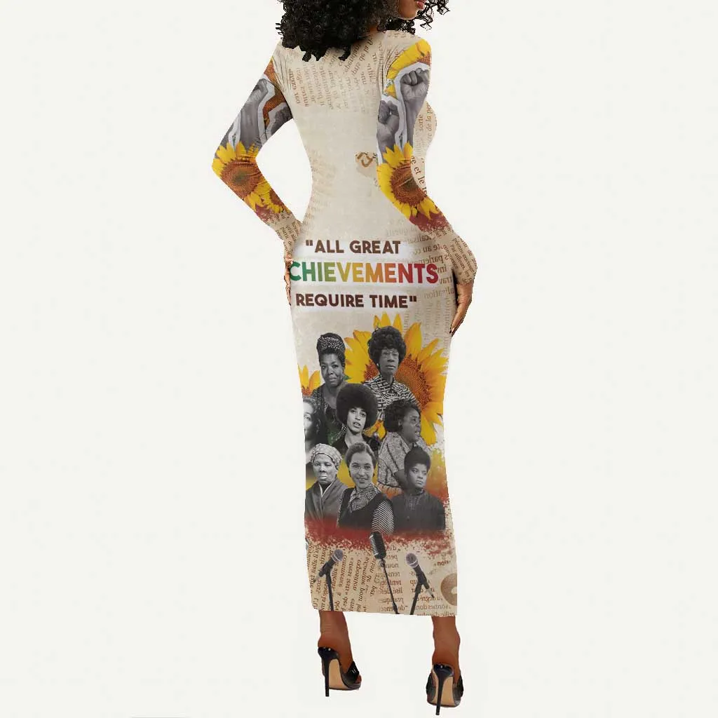 African Achievements Long Sleeve Bodycon Dress Civil Rights Female Leaders Sunflower DT04