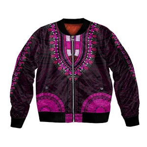 African Dashiki and Polynesian Pattern Sleeve Zip Bomber Jacket Pink LT9
