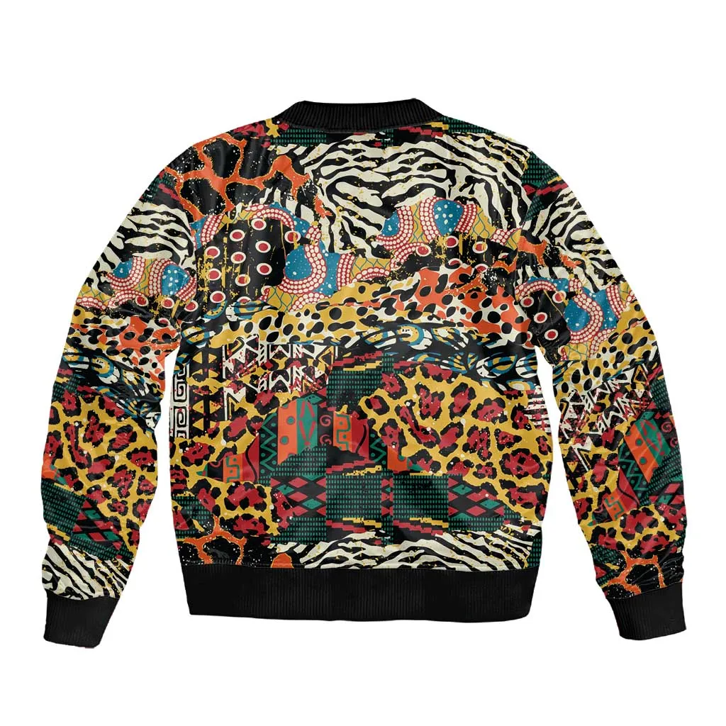African Mixed Wild Animal Skins Sleeve Zip Bomber Jacket LT9