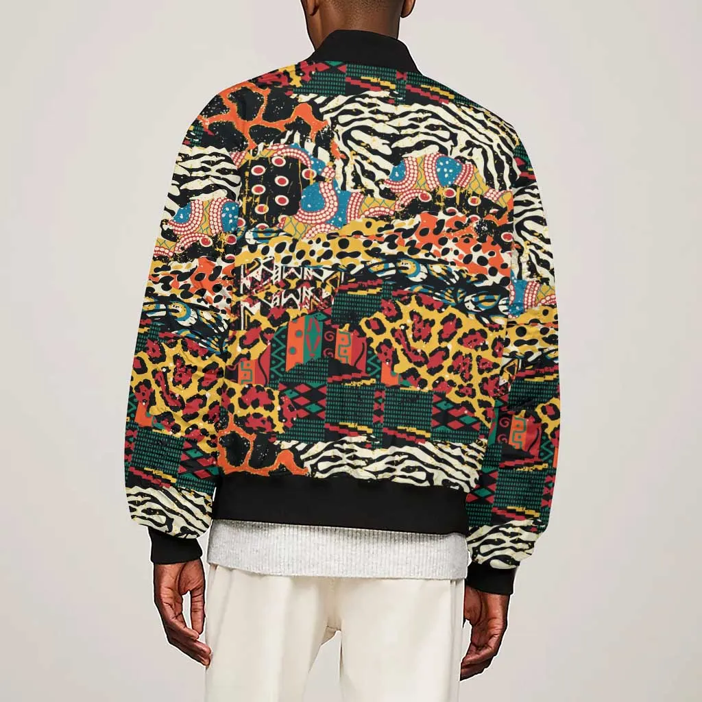 African Mixed Wild Animal Skins Sleeve Zip Bomber Jacket LT9