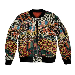 African Mixed Wild Animal Skins Sleeve Zip Bomber Jacket LT9