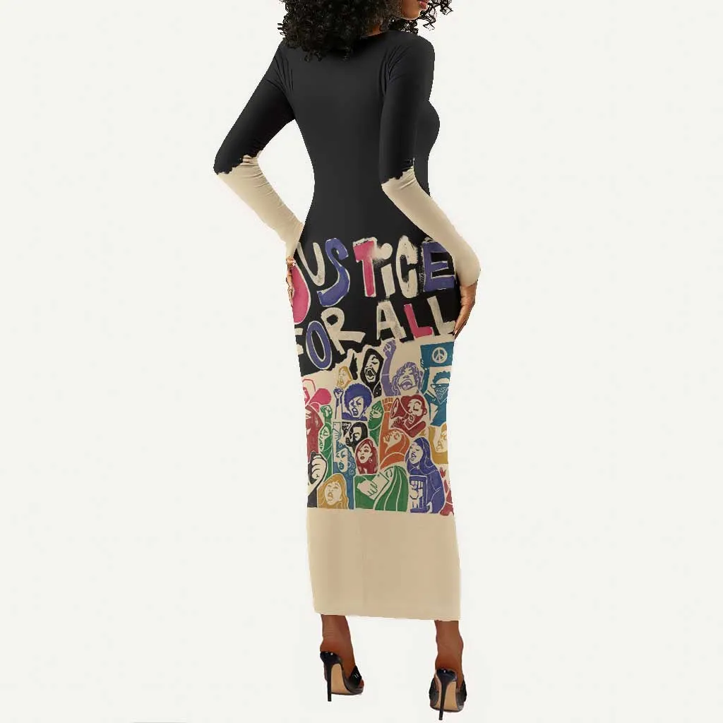 African Stand Firm Long Sleeve Bodycon Dress Justice For All DT03