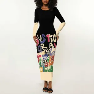 African Stand Firm Long Sleeve Bodycon Dress Justice For All DT03