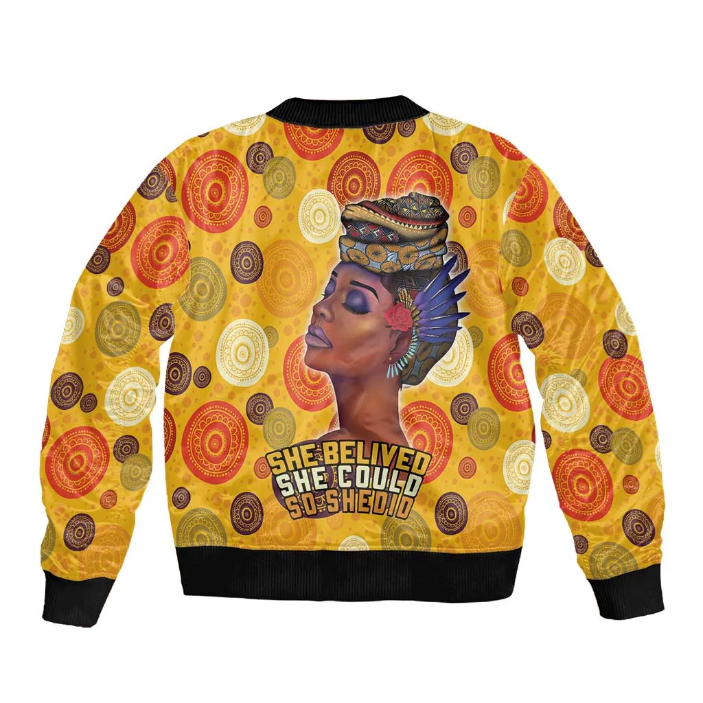 African Women Sleeve Zip Bomber Jacket She Believed She Could So She Did DT03
