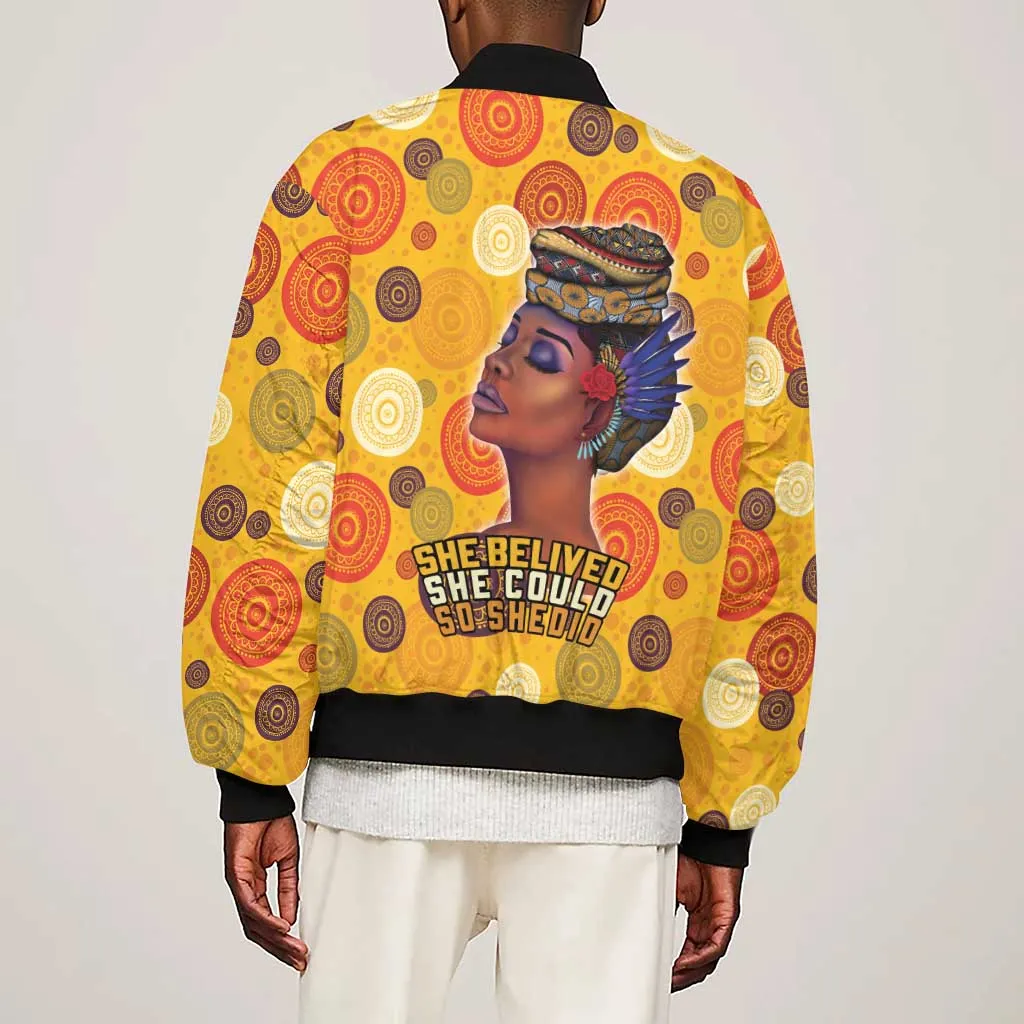 African Women Sleeve Zip Bomber Jacket She Believed She Could So She Did DT03