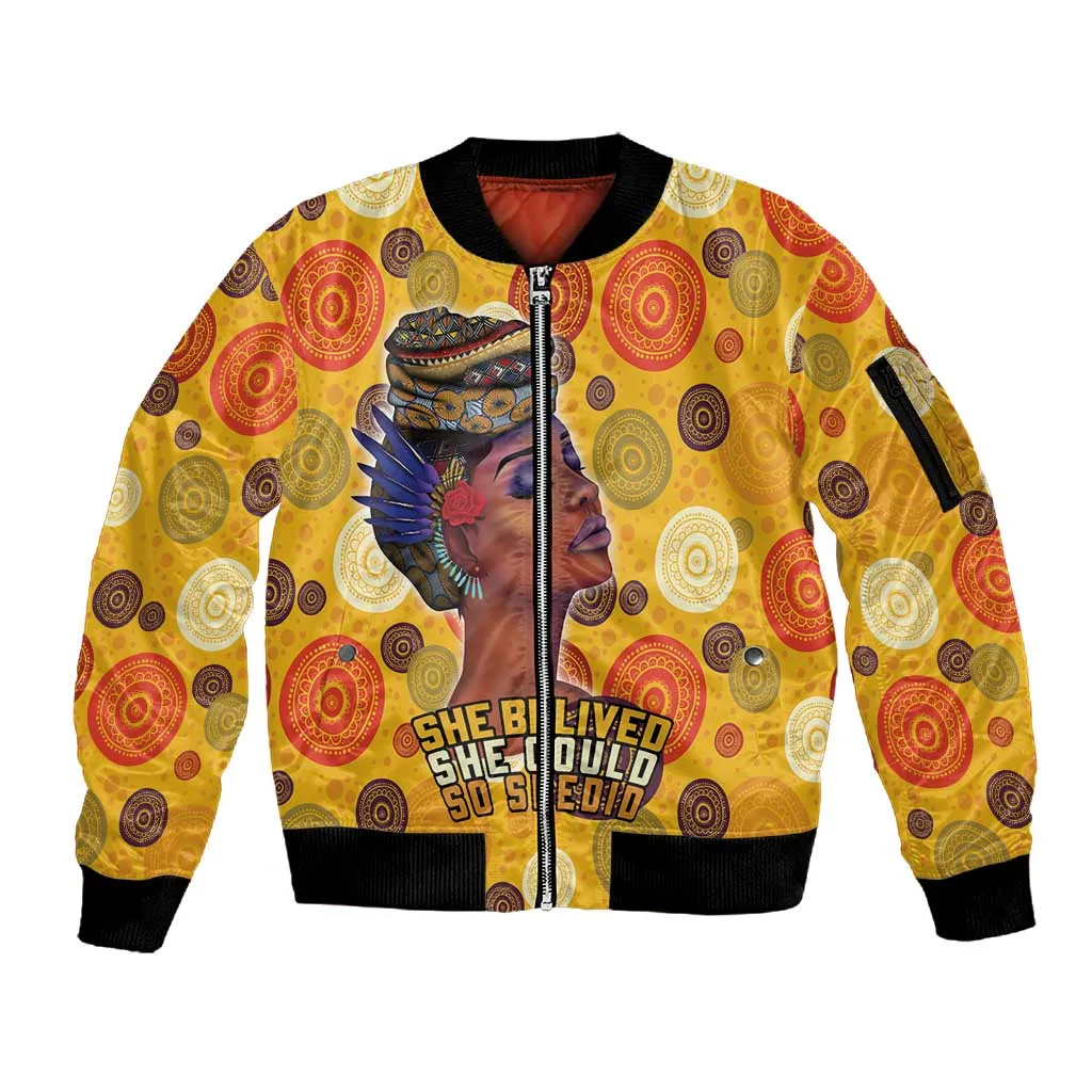 African Women Sleeve Zip Bomber Jacket She Believed She Could So She Did DT03