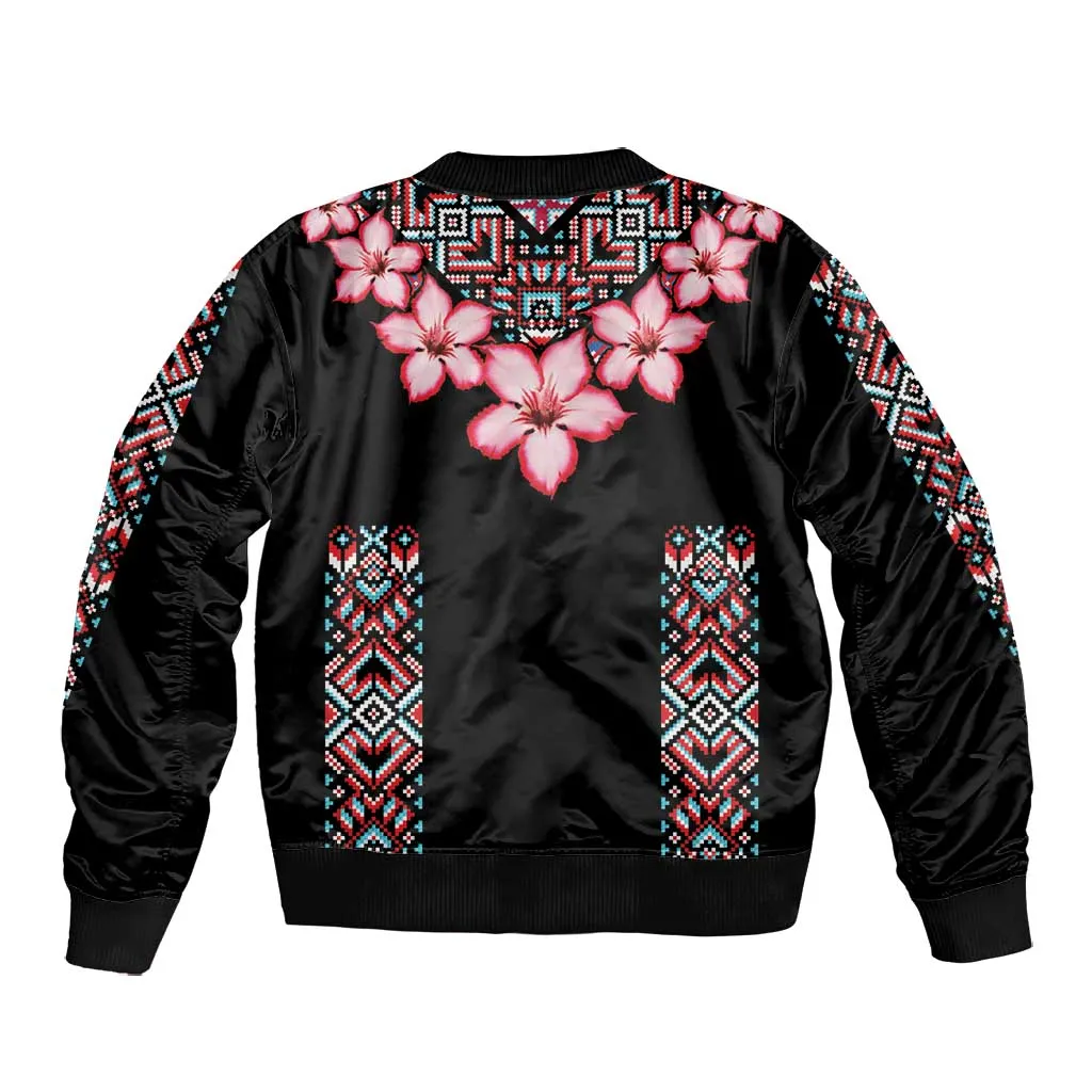 Afro Adenium Multiflorum Flowers Bomber Jacket Mix Native Tribal Pattern LT9