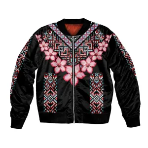 Afro Adenium Multiflorum Flowers Bomber Jacket Mix Native Tribal Pattern LT9