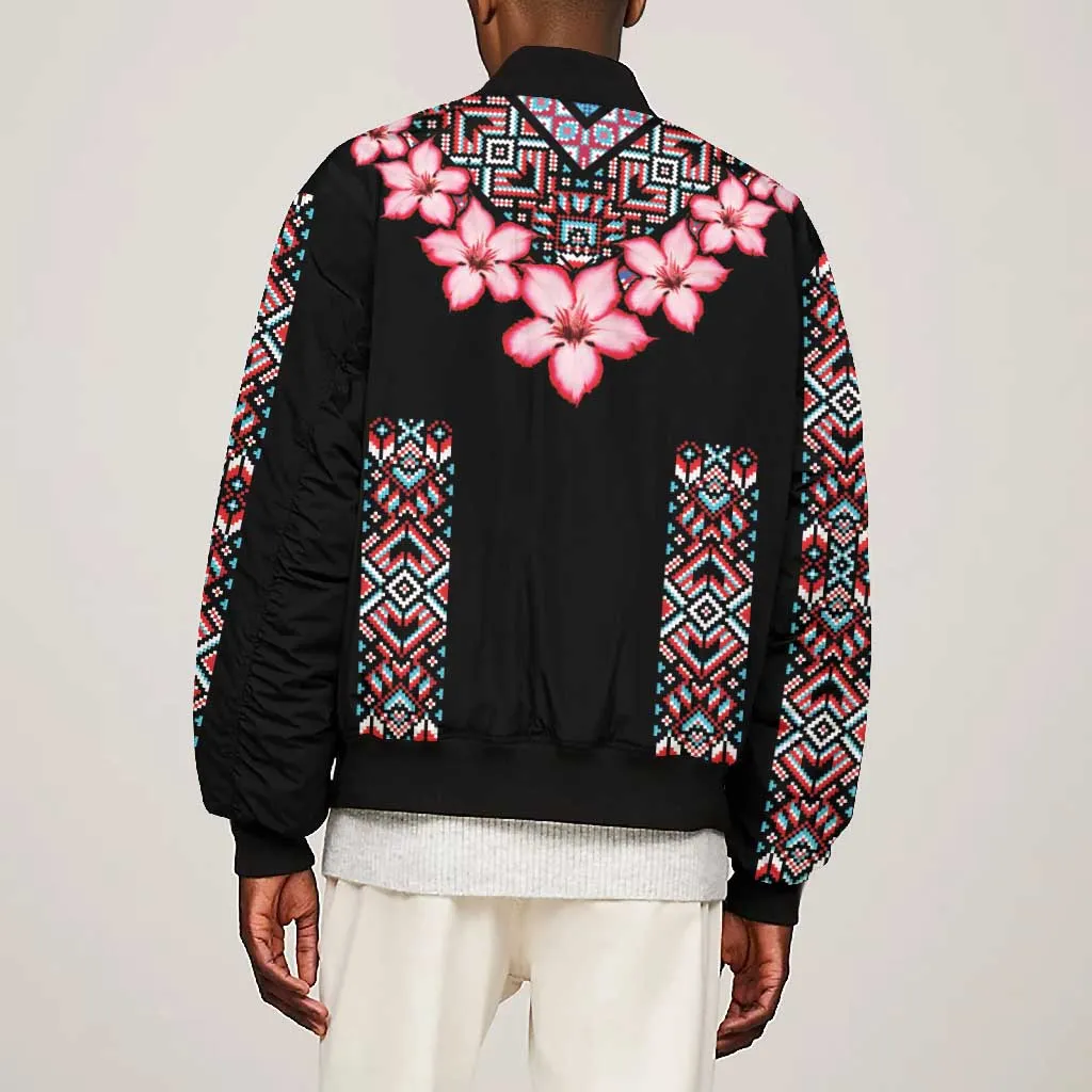 Afro Adenium Multiflorum Flowers Bomber Jacket Mix Native Tribal Pattern LT9