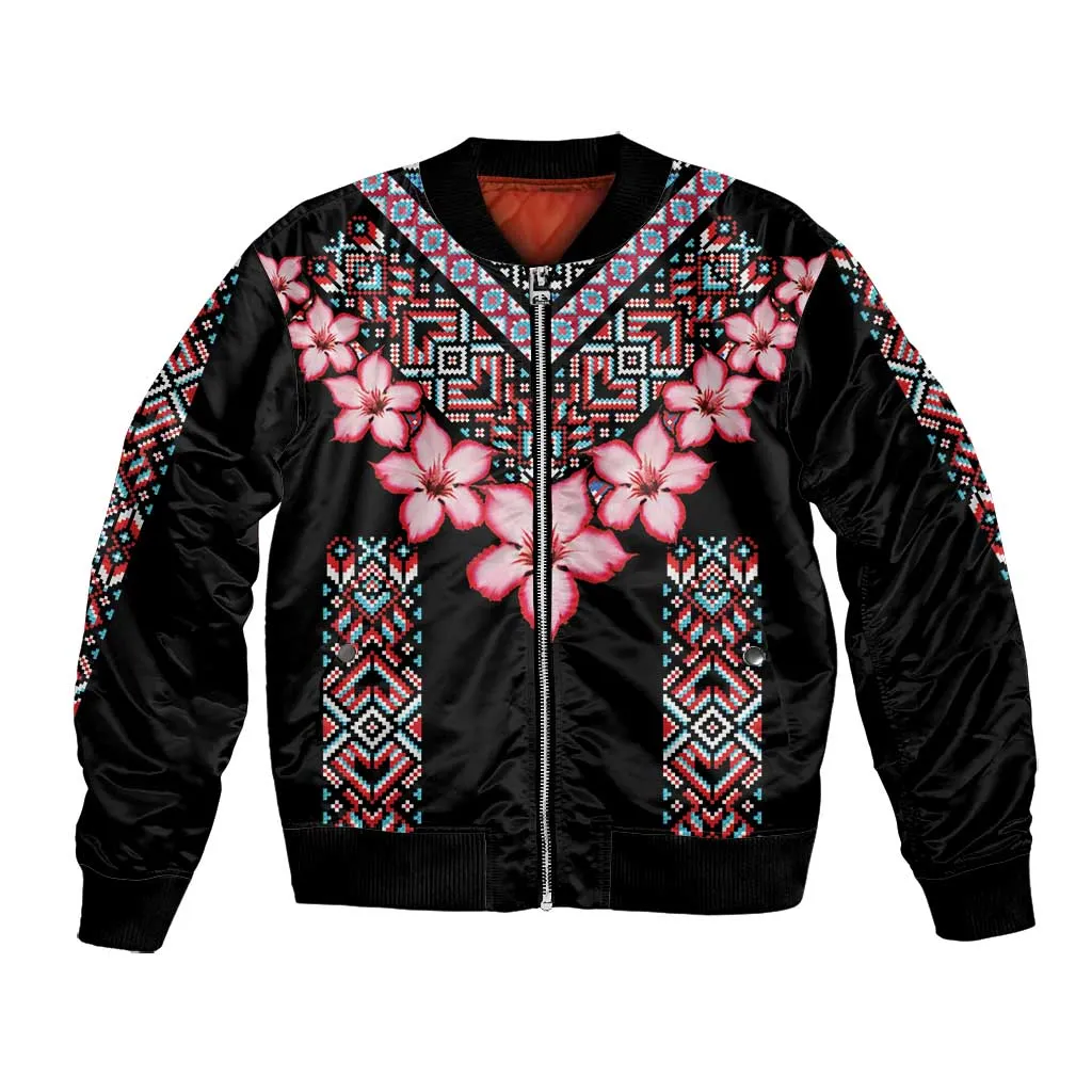 Afro Adenium Multiflorum Flowers Bomber Jacket Mix Native Tribal Pattern LT9