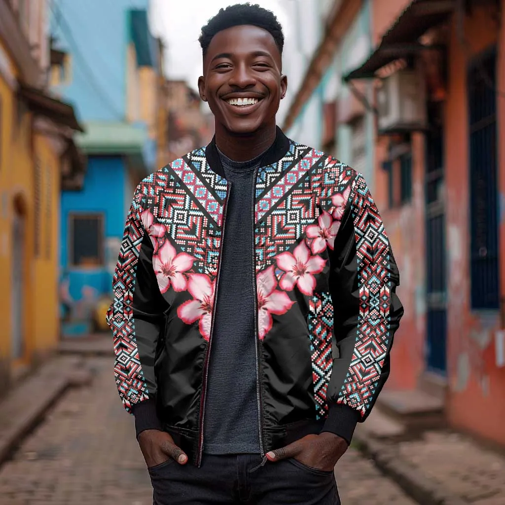 Afro Adenium Multiflorum Flowers Bomber Jacket Mix Native Tribal Pattern LT9