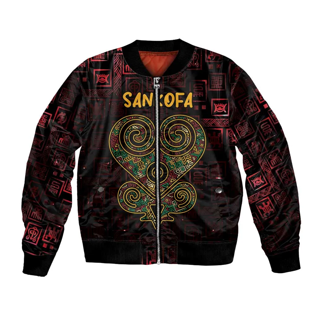 Afro-American Culture Bomber Jacket Adinkra Sankofa Heart - Cosmic Red LT7