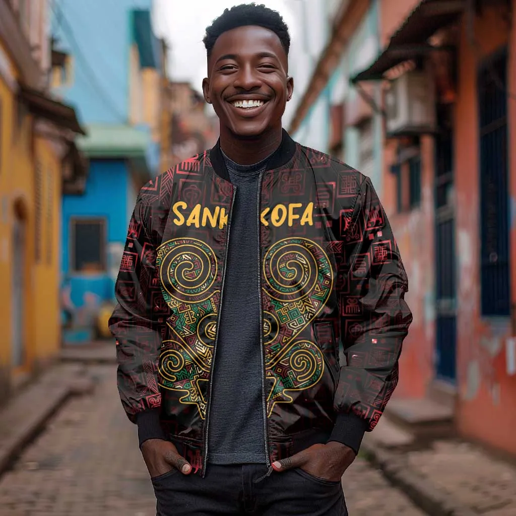 Afro-American Culture Bomber Jacket Adinkra Sankofa Heart - Cosmic Red LT7