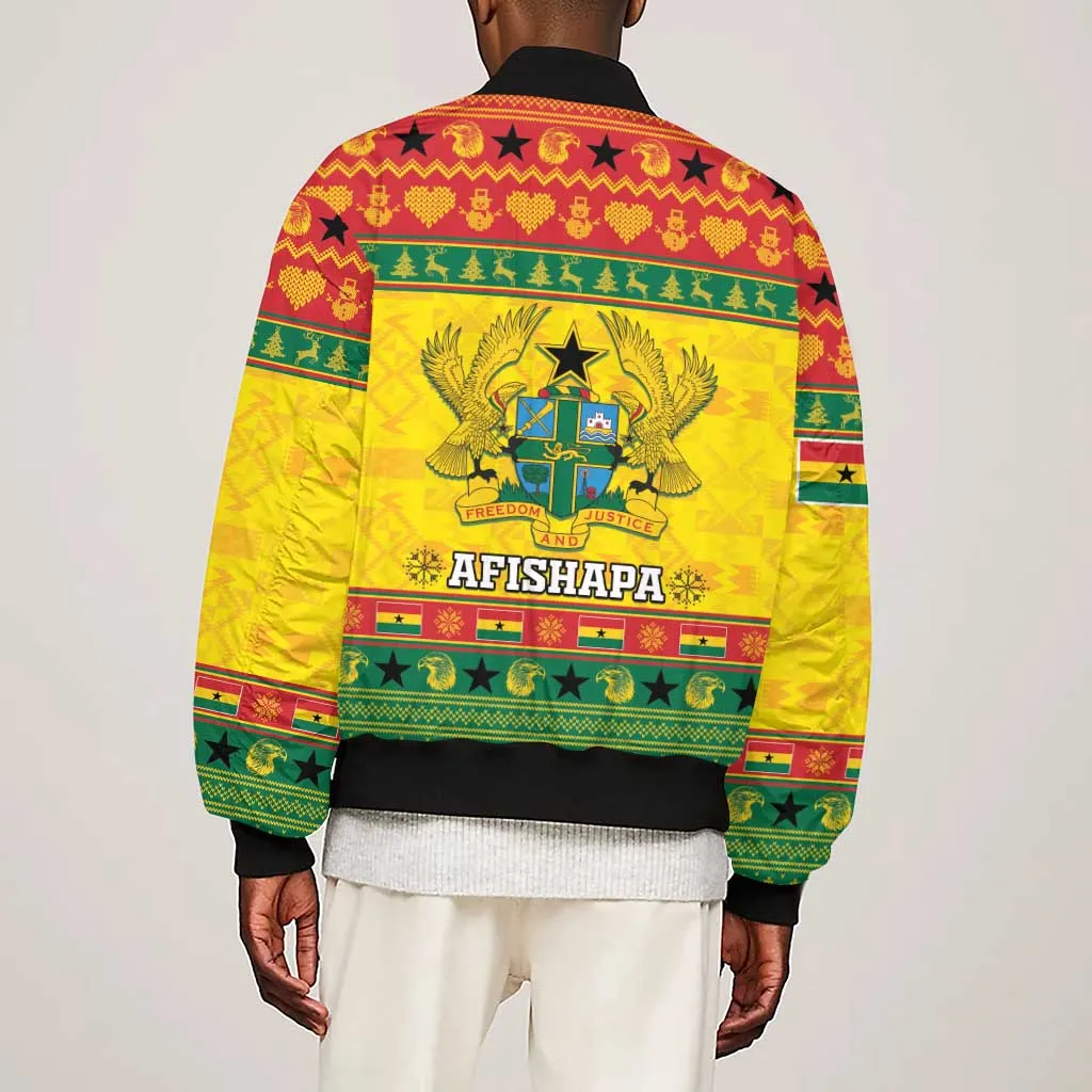 Afro Ghana Christmas Sleeve Zip Bomber Jacket Coat Of Arms - Kente Pattern LT15