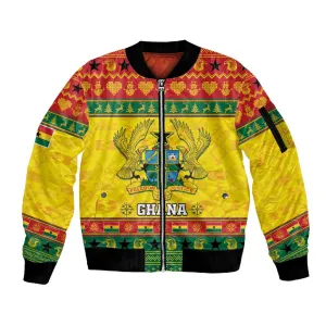 Afro Ghana Christmas Sleeve Zip Bomber Jacket Coat Of Arms - Kente Pattern LT15