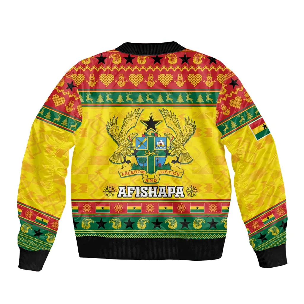 Afro Ghana Christmas Sleeve Zip Bomber Jacket Coat Of Arms - Kente Pattern LT15