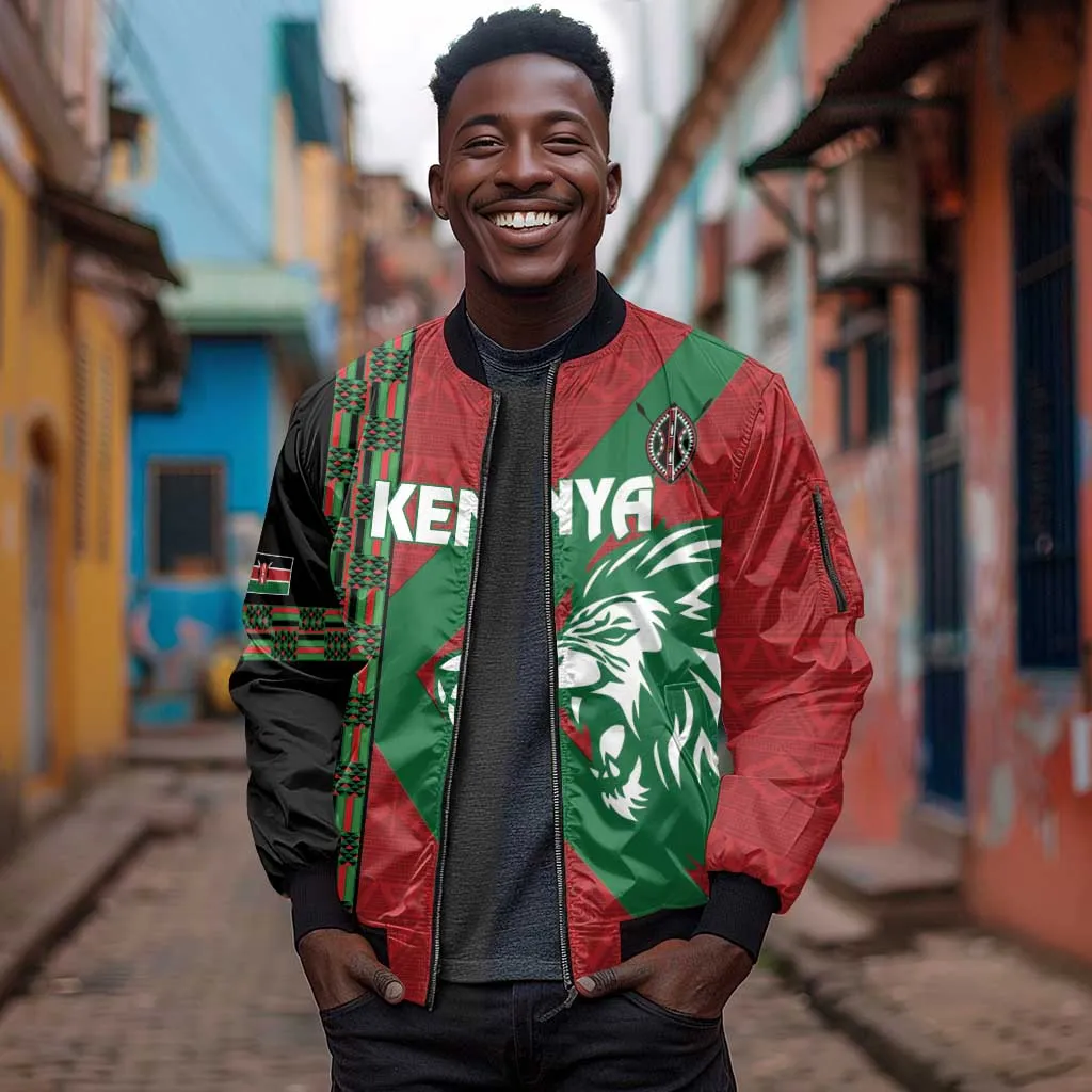 Afro Kenya Rugby Custom Sleeve Zip Bomber Jacket Go Lionesses - African Pattern LT14