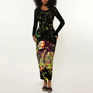 Afro Legend Bob Long Sleeve Bodycon Dress One Love Heart Destiny LT05