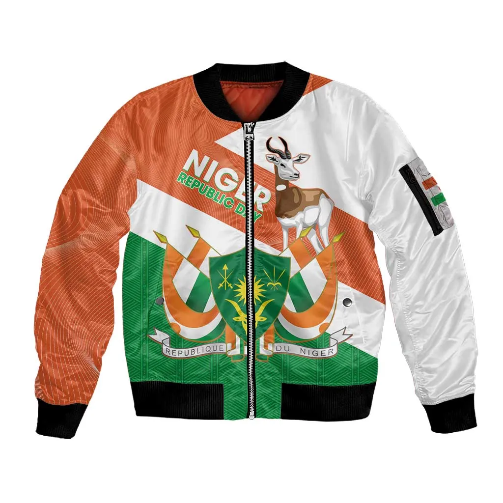 Afro Niger Sleeve Zip Bomber Jacket Dama Gazelle African Pattern - Republic Day LT14