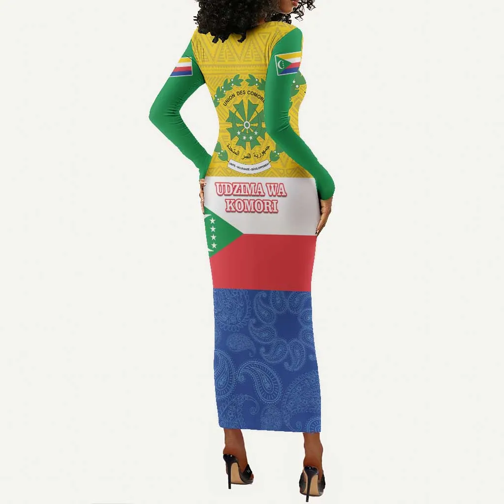 Afro Paisley Udzima wa Komori Long Sleeve Bodycon Dress Comoros Is In My DNA LT14