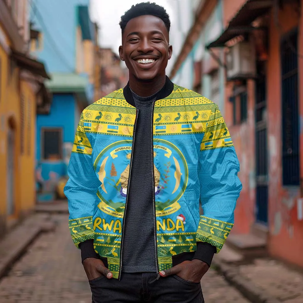 Afro Rwanda Christmas Bomber Jacket Noheli Nziza Coat Of Arms - African Pattern LT15