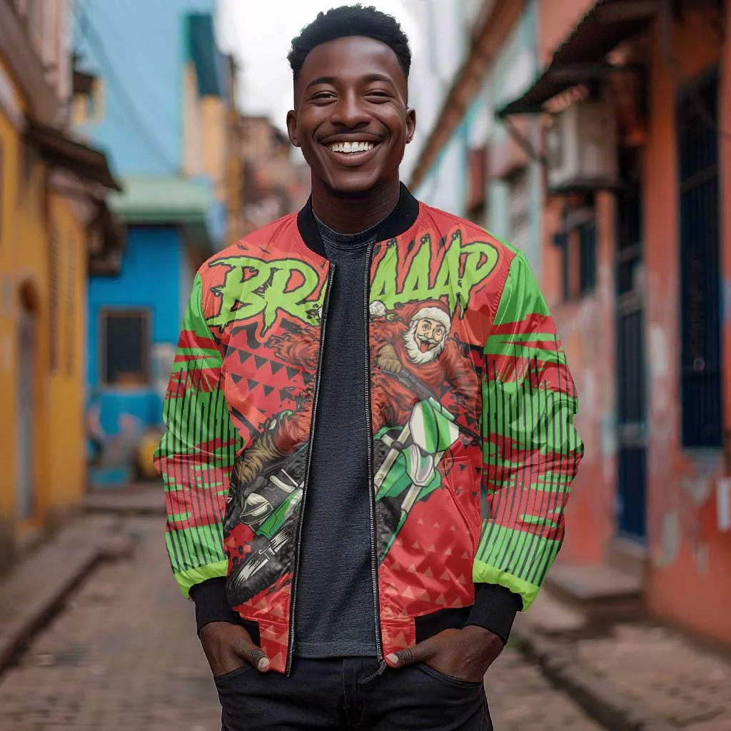 Afro Santa Braaap Bomber Jacket Motorcross Christmas DT03