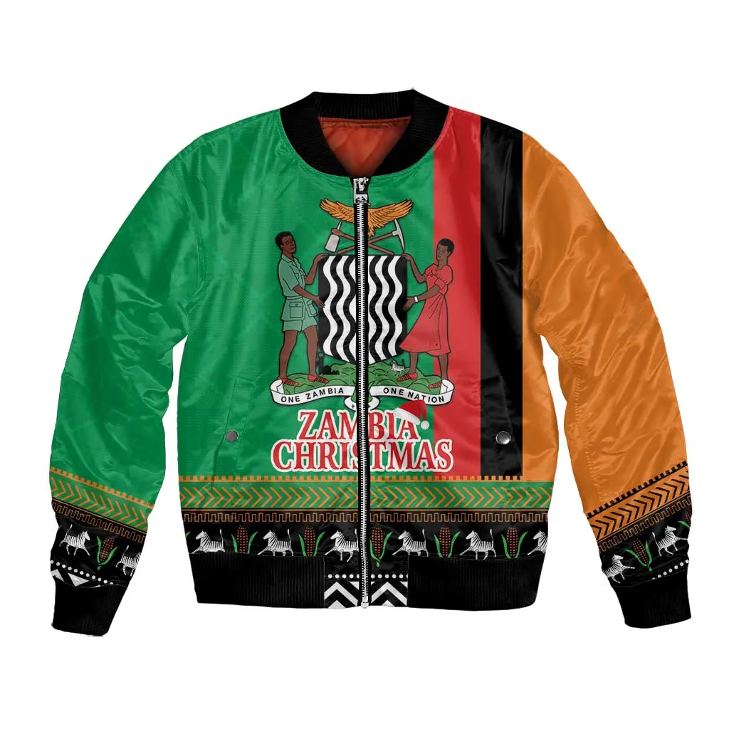 Afro Zambia Christmas Bomber Jacket Coat Of Arms With Kente Pattern LT18
