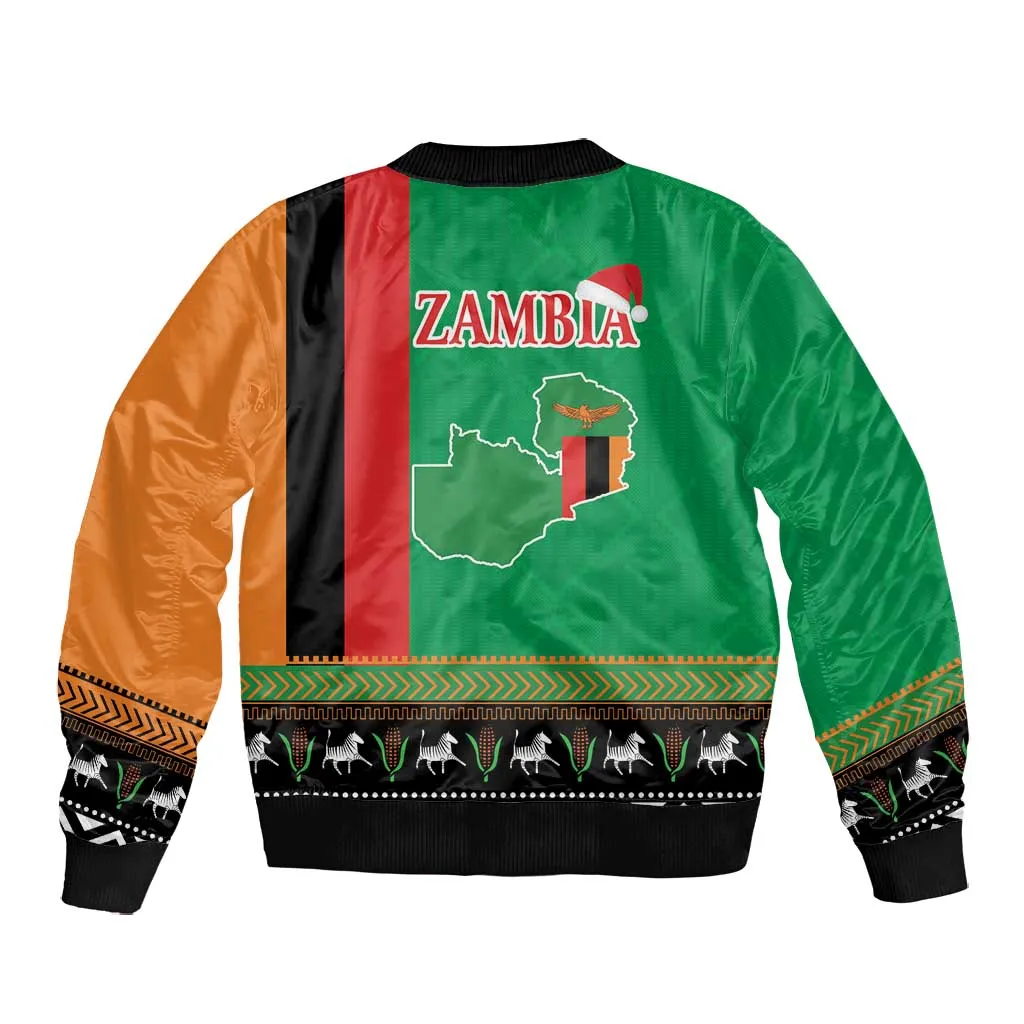 Afro Zambia Christmas Bomber Jacket Coat Of Arms With Kente Pattern LT18