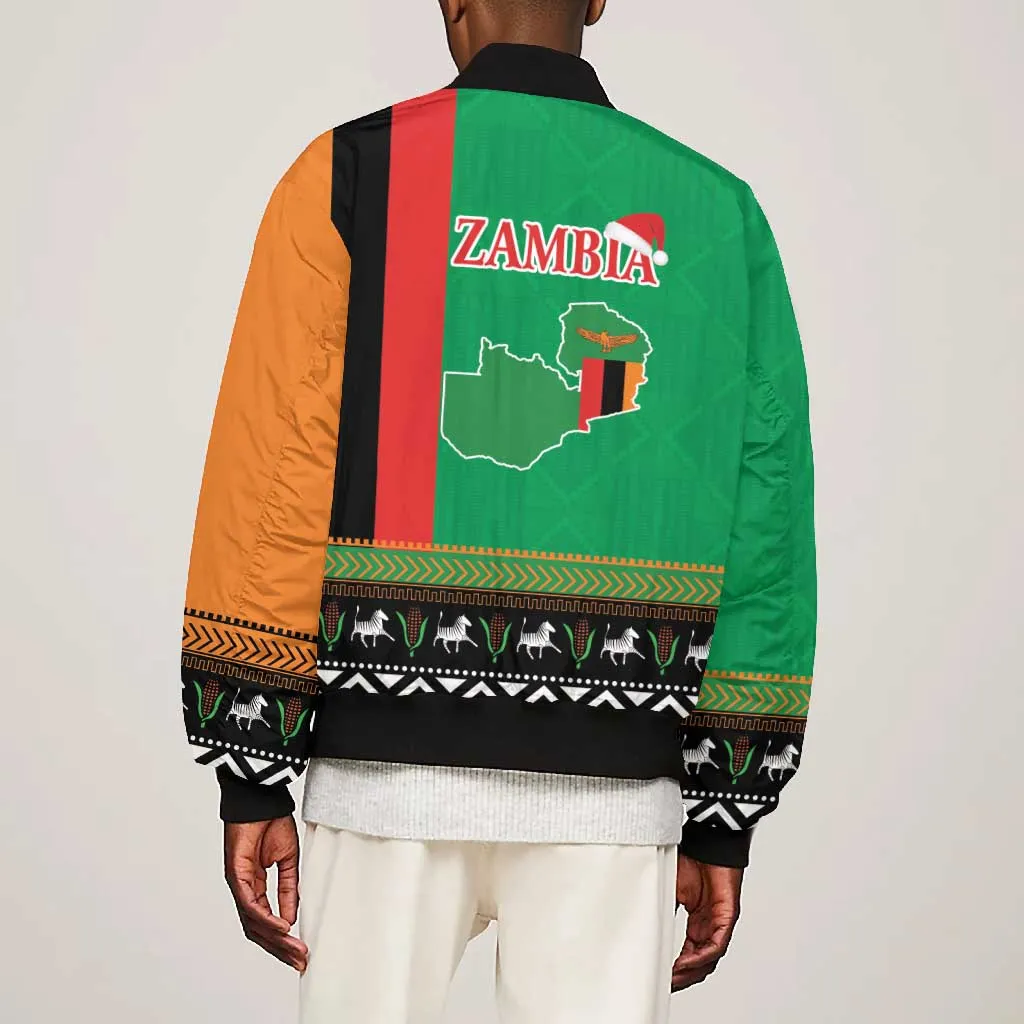 Afro Zambia Christmas Bomber Jacket Coat Of Arms With Kente Pattern LT18