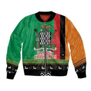 Afro Zambia Christmas Bomber Jacket Coat Of Arms With Kente Pattern LT18