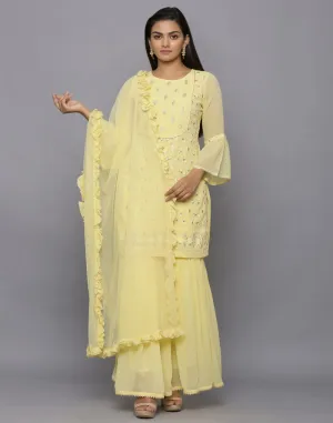 Amaiva Chikankari Embroidered Straight Kurta With Sharara And Dupatta