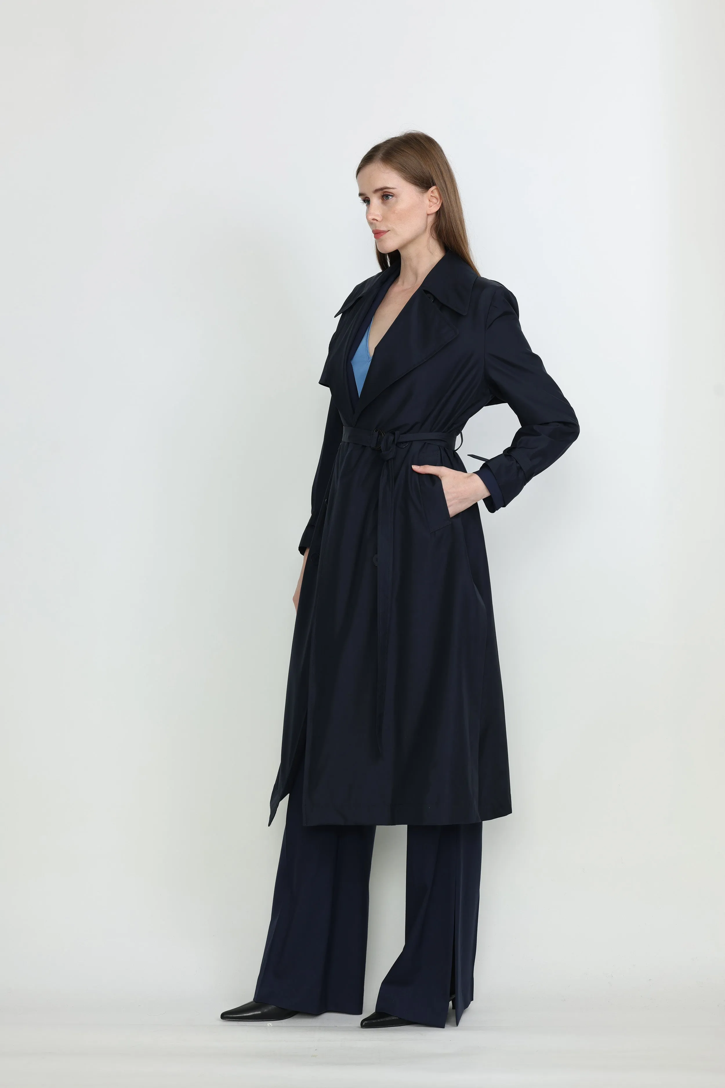 Andria Trench Coat in Navy