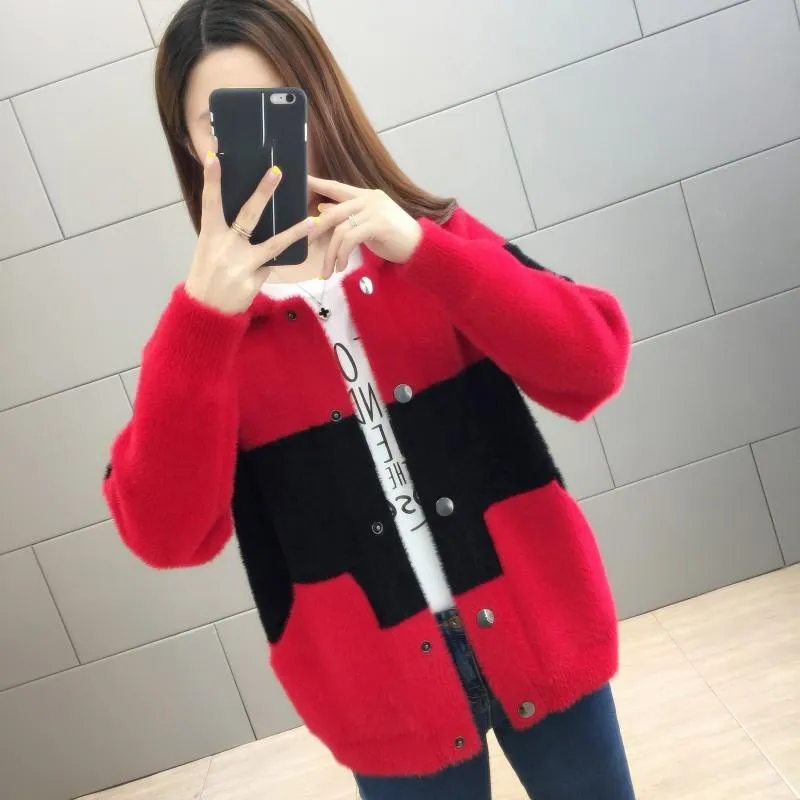 Autumn and Winter Casual Knitted Jacket Turn-down Collar Long-sleeved Sweater Thickened Short Small Fragrance Cardigan