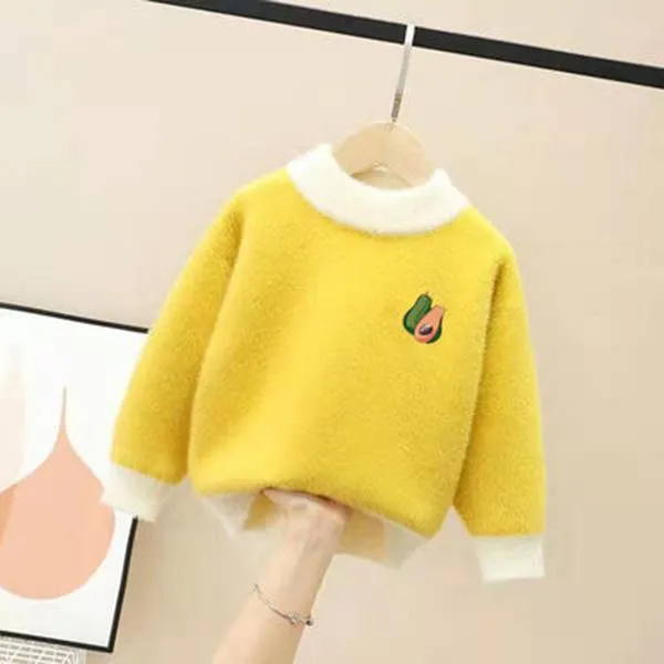 Autumn and Winter Girls Thick Sweater Round Neck Long Sleeve Children's Bottoming Shirt