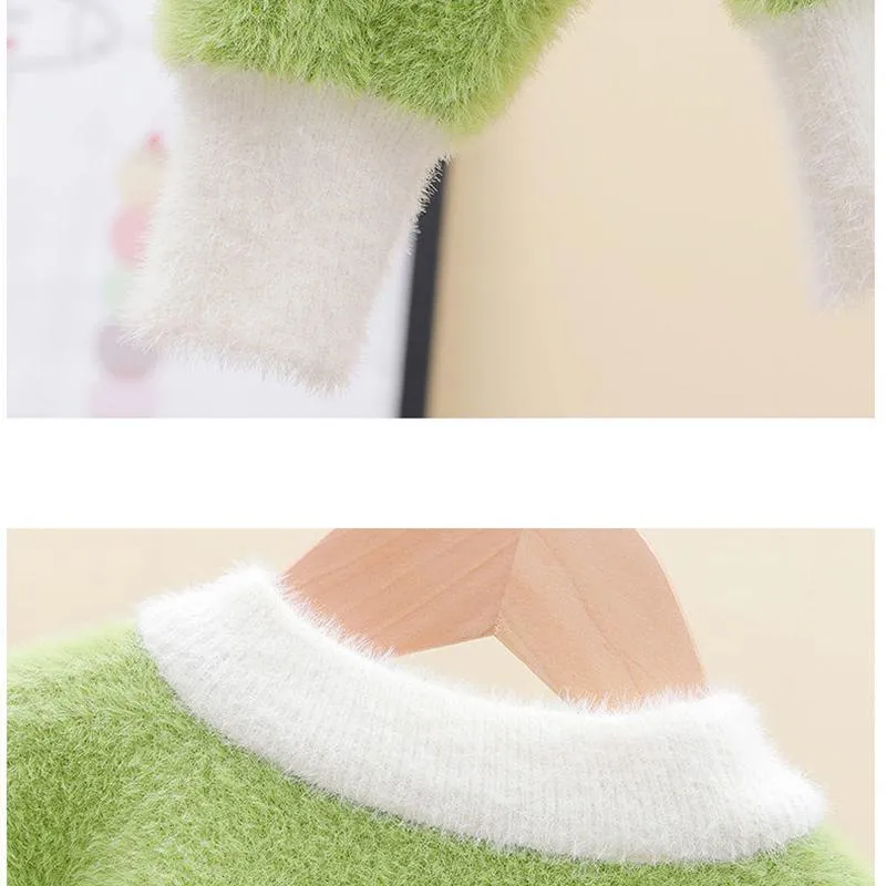 Autumn and Winter Girls Thick Sweater Round Neck Long Sleeve Children's Bottoming Shirt