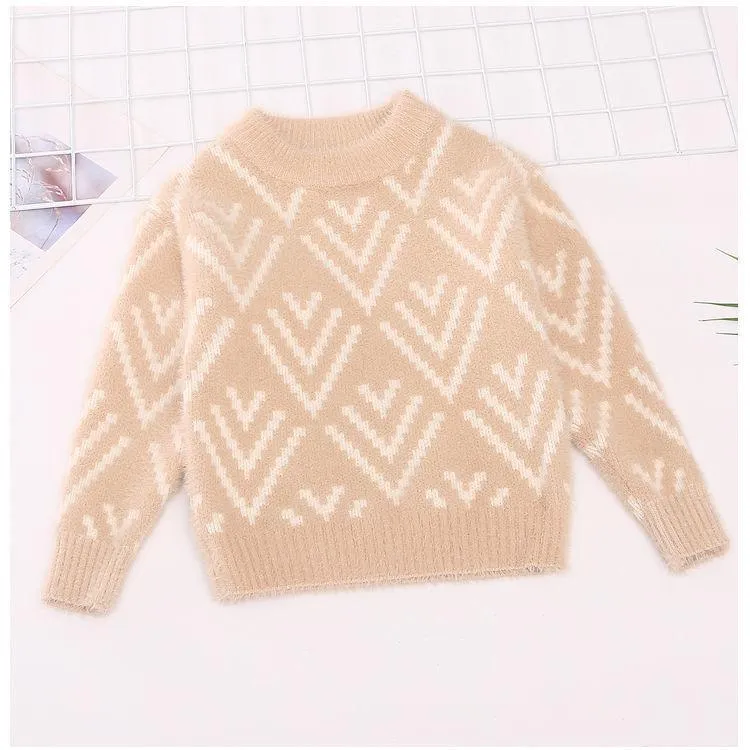Autumn and Winter Sweater Girls Slim Thickening Fashion Sweater Round Neck Long Sleeve Children's Bottoming Shirt