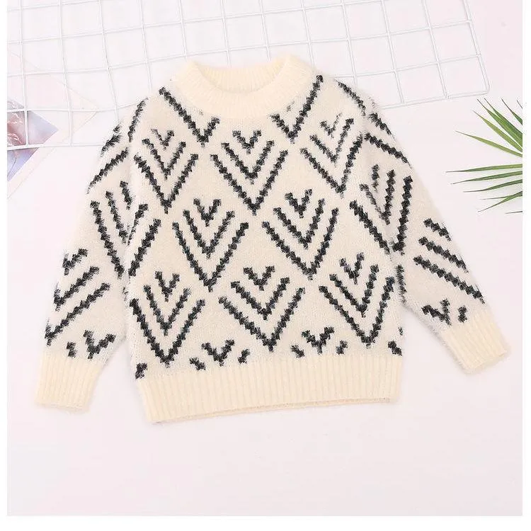 Autumn and Winter Sweater Girls Slim Thickening Fashion Sweater Round Neck Long Sleeve Children's Bottoming Shirt