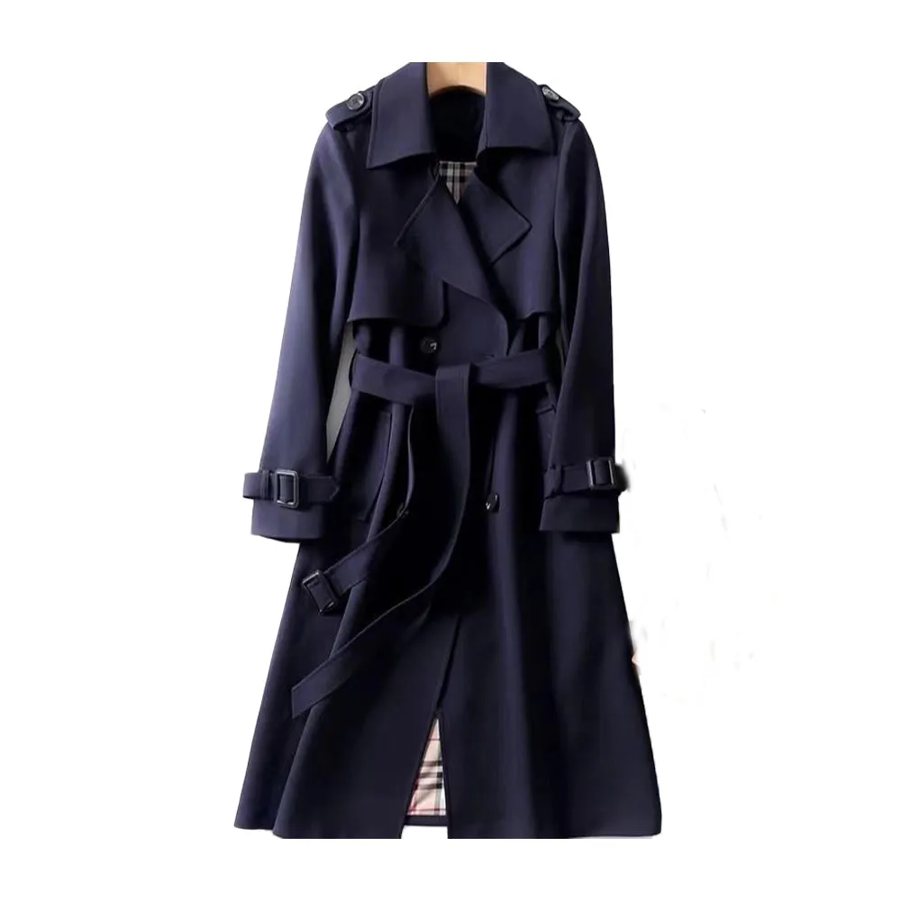 Avery Double-Breasted Long Trench Coat with Belt