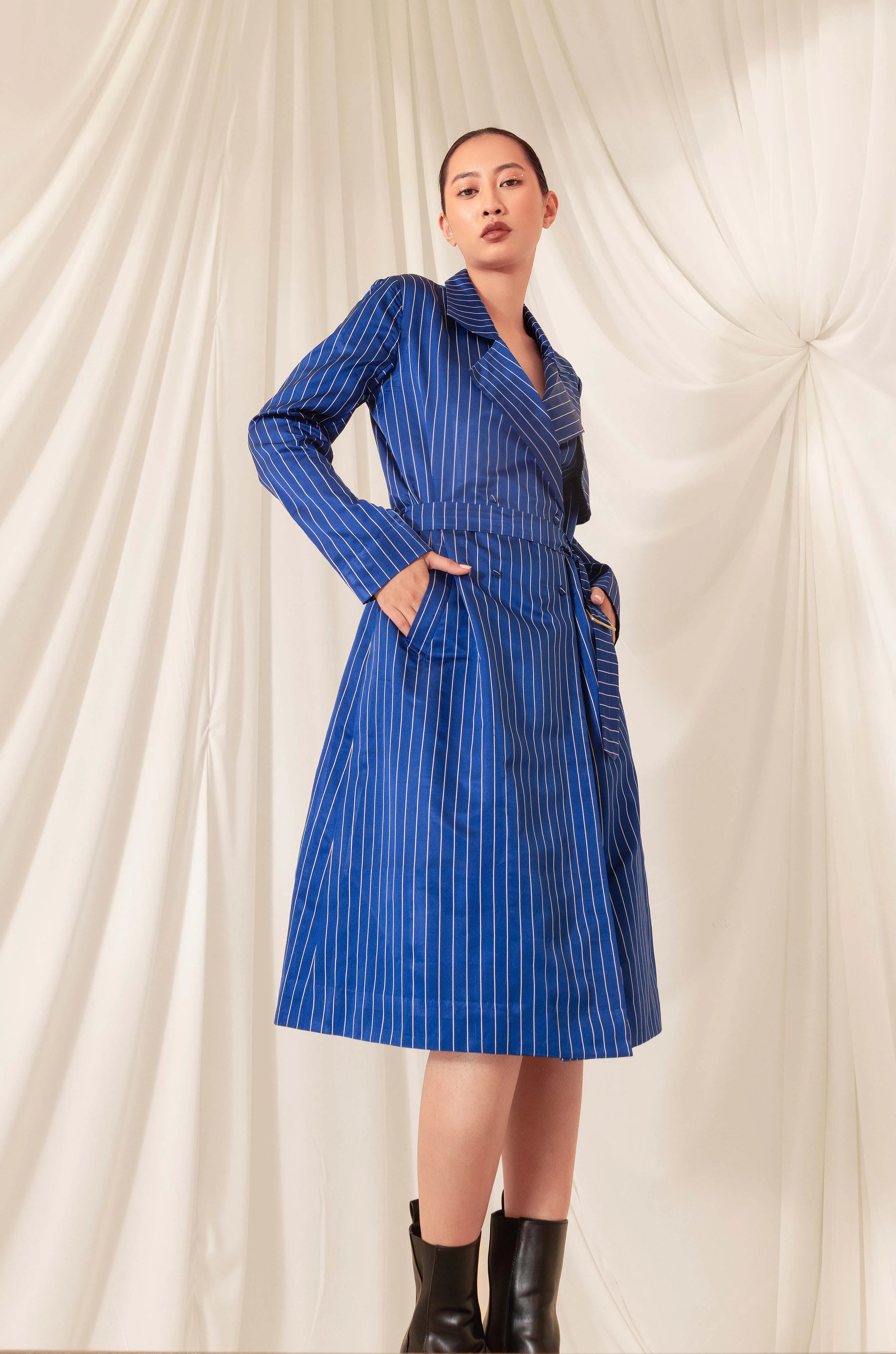 Azure Stripe Trench Dress