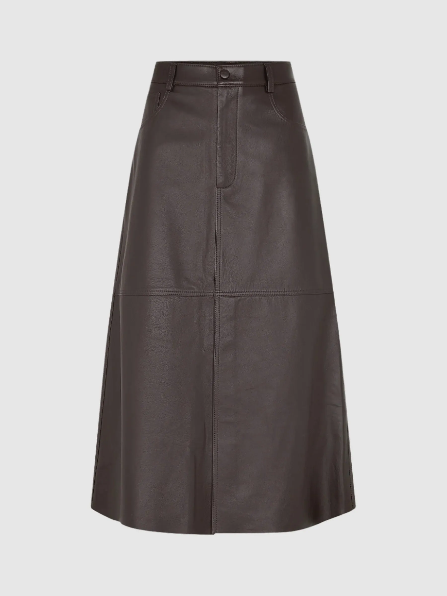 Bassike Longerline Leather Skirt in Carob