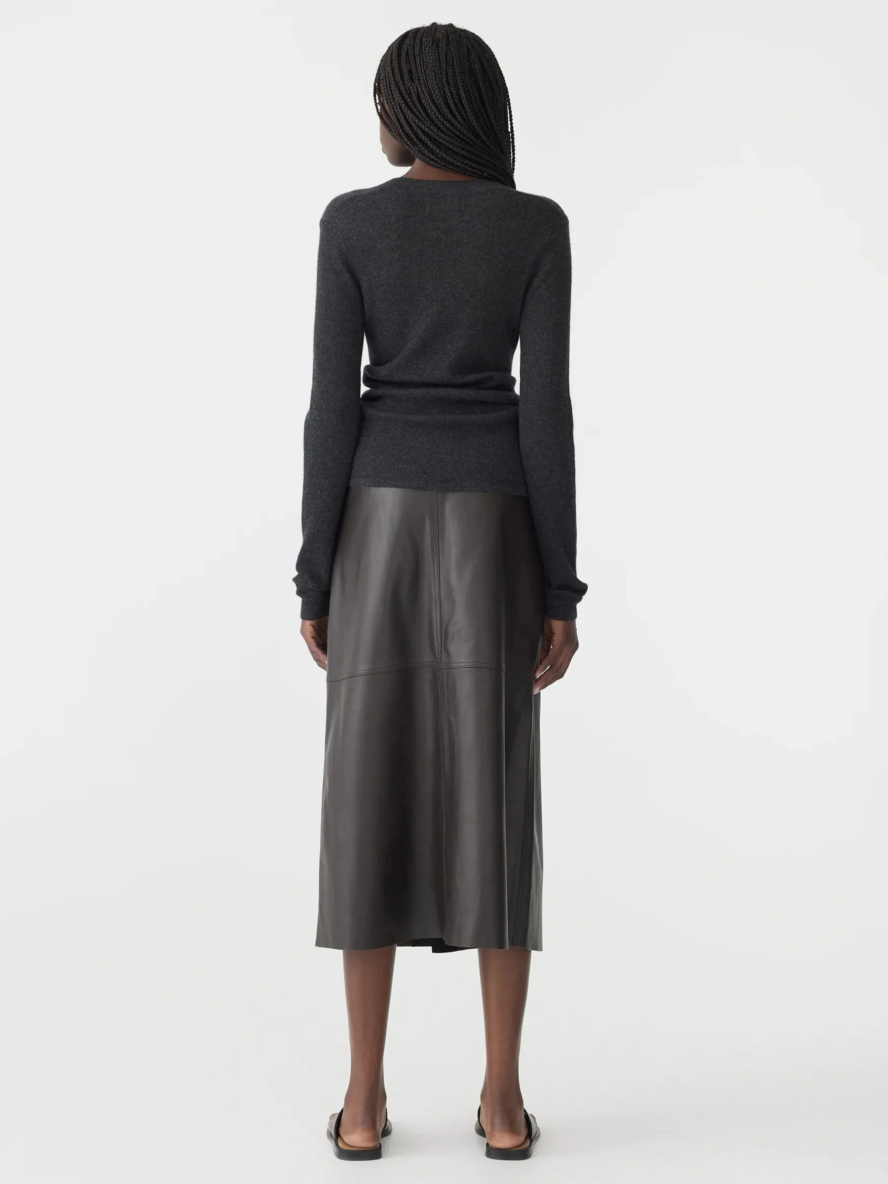 Bassike Longerline Leather Skirt in Carob