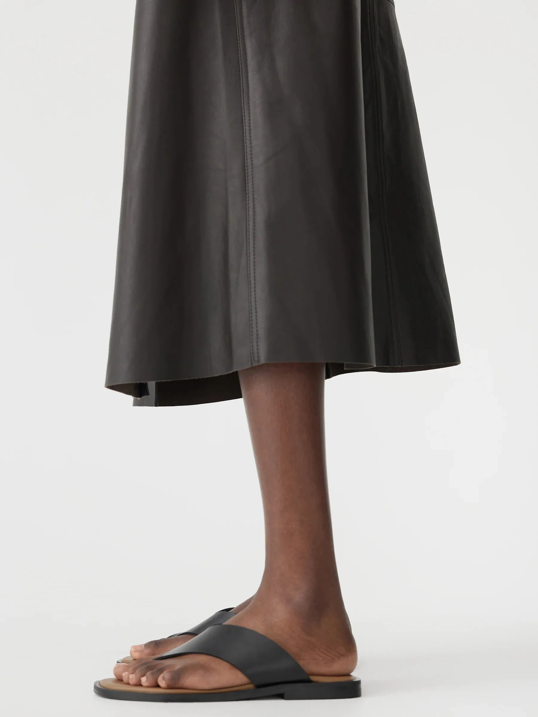 Bassike Longerline Leather Skirt in Carob