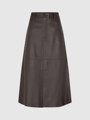 Bassike Longerline Leather Skirt in Carob