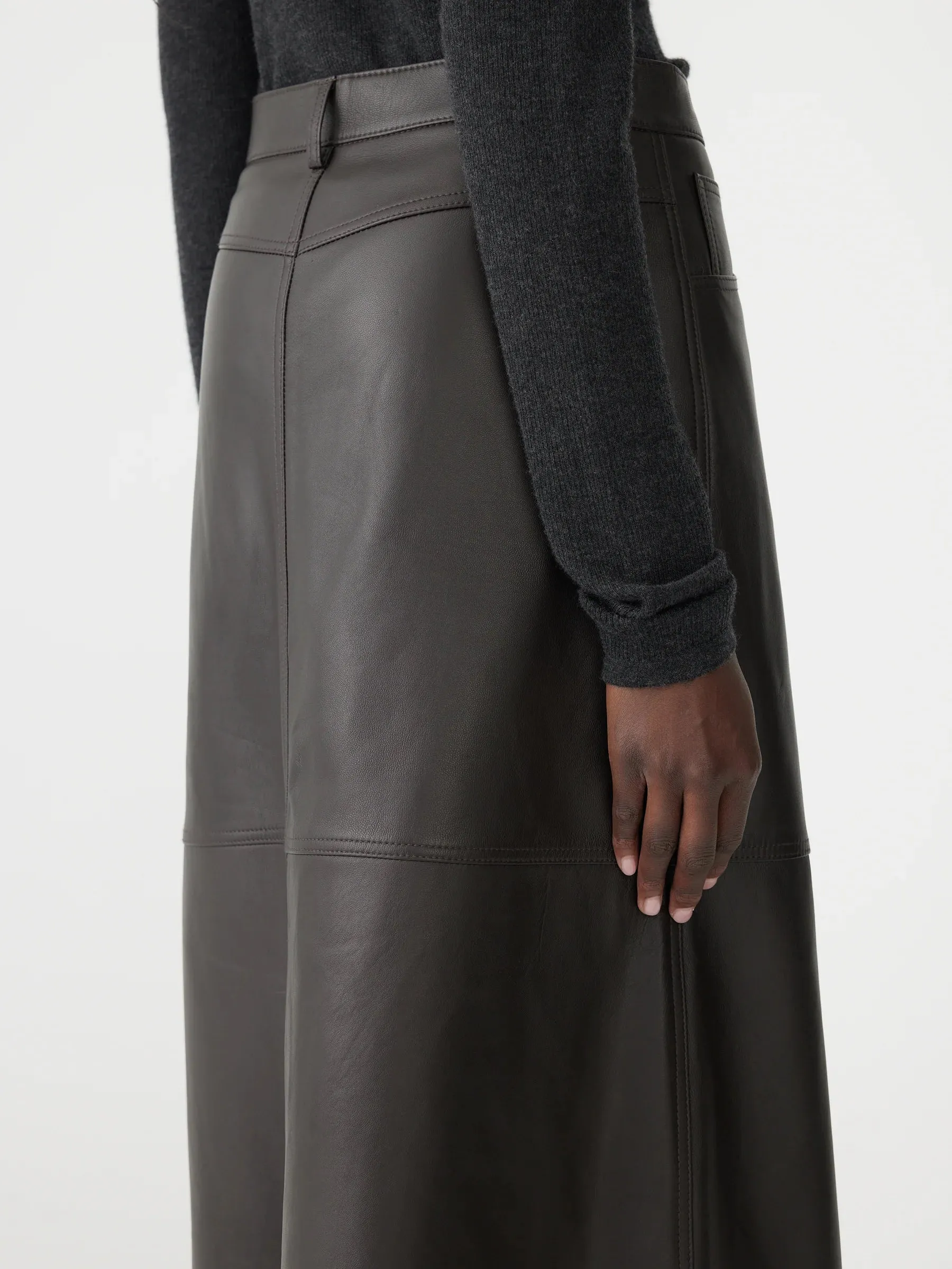 Bassike Longerline Leather Skirt in Carob